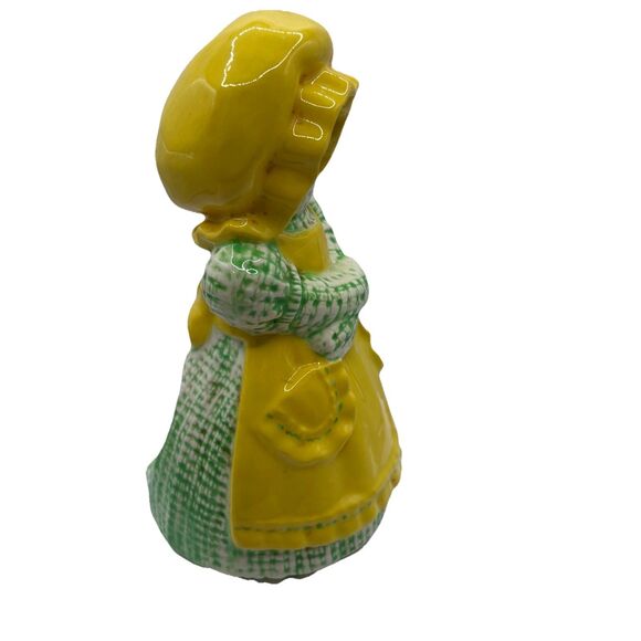 Vintage Sittre Ceramic Burlap Rag Doll Button Eye Sponge Holder - Yellow/Green - Picture 5 of 8